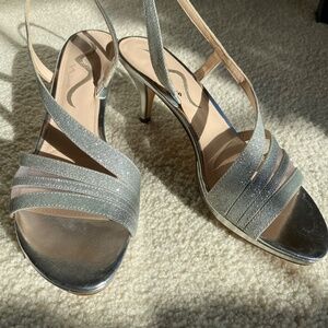 NINA Nelda glitter silver slipper heel, sz 8.5.